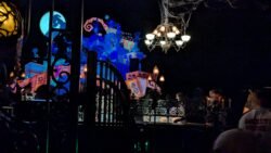 On ride at Disneyland Haunted Mansion with Nightmare before Christmas theme installed