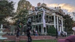 disneyland haunted mansion outside view showing nightmare before christmas theme for halloween September-2024